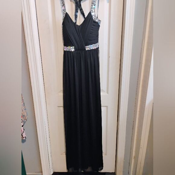 City Triangles Black Silver Halter Maxi Dress - Picture 1 of 11